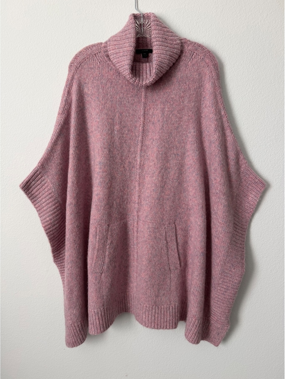 J. Crew Wool Blend Turtleneck Marled Pink Poncho Sweater Women's Size M/L